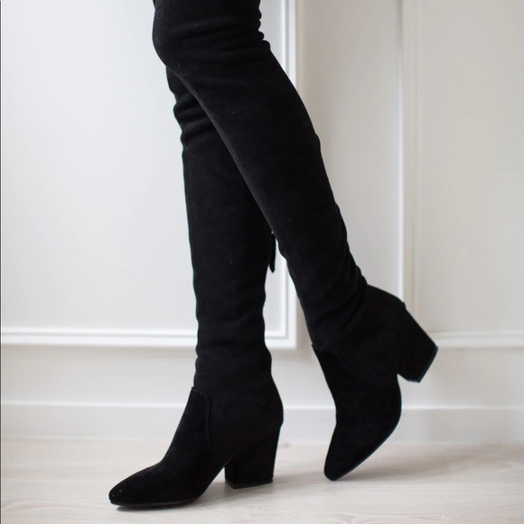 Goodnight Macaroon Shoes - Goodnight Macaroon Over the Knee Boot Black Brand New